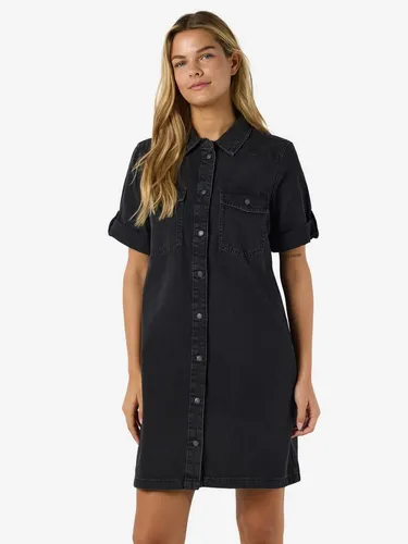 Noisy may Damen Midi Jeans Kleid - Modisches Kurzarm Shirtkleid NMNEW - Freizeitkleider für Damen, aus strapazierfähigem 100% Baumwoll-Denim, ideal für jede Gelegenheit mit lockerem Schnitt und Rundhals.