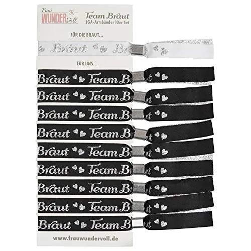 Frau WUNDERVoll® JGA Armband Silber für Braut und 9 Freundinnen Inhalt 9 Team Braut Armbänder und EIN Armband für die Braut JGA Accessoires Junggesellinnenabschied Accessoires Hochzeit Hen Party