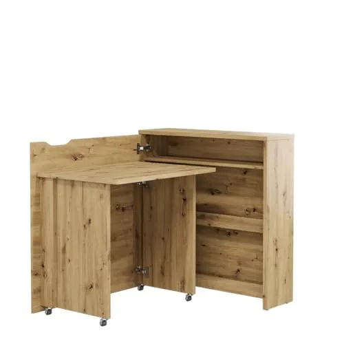 Homlando Lenart Work Concept Slim CW-02L - Ausklappbarer Schreibtisch mit Regalen - Linke Seite - Arbeitsfläche Tischplatte 79 cm - Intelligentes Home Office (Handwerkliche Eiche)