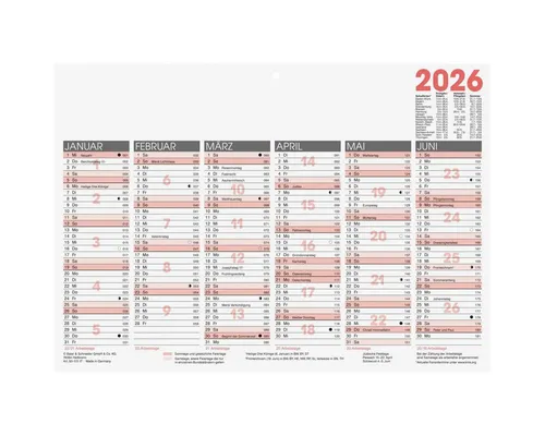GLOCKEN Terminplaner Tafelkalender 29,7x21cm 6 Monate/1 Seite Kalendarium 2026