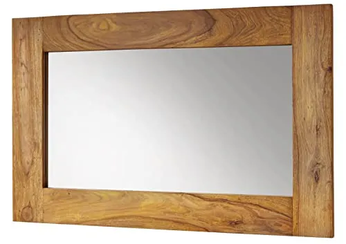 MASSIVMOEBEL24.DE Spiegel Nature Brown, Wandspiegel mit Holzrahmen aus vollmassivem Sheesham braun geölt, großer Holzspiegel