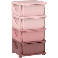 HOMCOM Schubladenschrank für Kinder - Rosa Spielzeug-Organizer - Truhen & Kisten für Kinder mit viel Stauraum: Vier herausnehmbare Boxen für Spielzeug und Kleidung, perfekt für Kinderzimmer und fördert die Selbstständigkeit beim Aufräumen.
