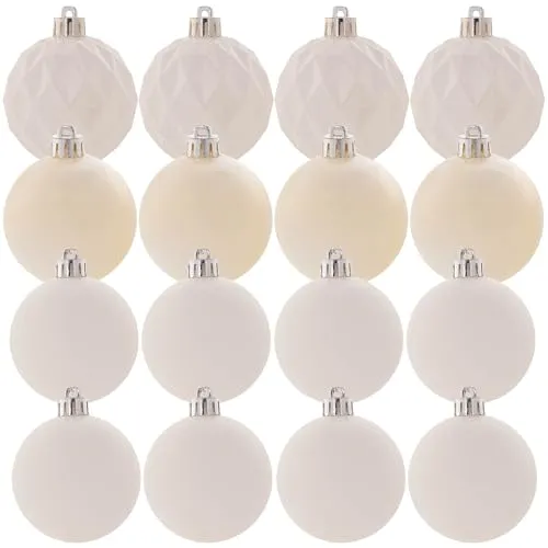 KADAX Weihnachtskugeln aus Kunststoff, Set aus 16 Kugeln, Christbaumkugeln, Weihnachtsbaumkugeln, Baumkugeln, Christbaumschmuck, Weihnachtsdeko (Weiß)