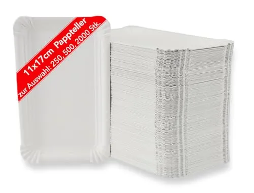 Vivopack 250 Stück quadratische Pappteller 11 x 17,5 cm weiß - robustes Frischfaser-Design - ideal für Weihnachten, Geburtstage, Camping - Einweggeschirr, Partygeschirr