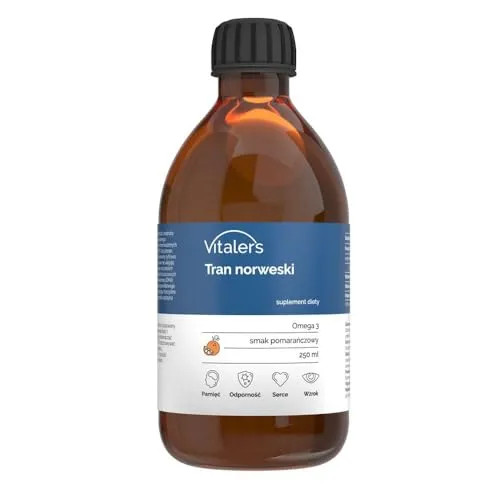 Vitaler’s Omega‑3 Lebertran | Norwegisches Fischöl 1200 mg | EPA, DHA, Vitamin A, D, E | Orange | 250 ml