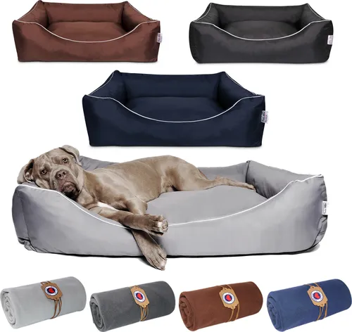 Tante Hilde Hundebett Wangerooge Set mit Kuscheldecke | Waschbar und Robust| XXL 100 x 80 cm Schwarz