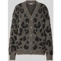 Strickjacke NOISY MAY NMFLYNN L/S V-NECK KNIT CARDIGAN NOOS - Modische Strickjacke für Damen mit animal-print, V-Ausschnitt und praktischen Taschen. Ideal für den gemütlichen Look und hält warm in der Übergangszeit.