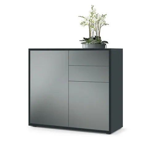 Vladon Kommode Ben V1 - Moderne Kommode in Schwarz matt/Graphit - Stylische Kommode mit 2 Türen und 2 Schubladen, ideal für jedes Zimmer. Hergestellt in Deutschland, pflegeleichte Oberfläche und geräuschlose Schubladen für müheloses Öffnen.