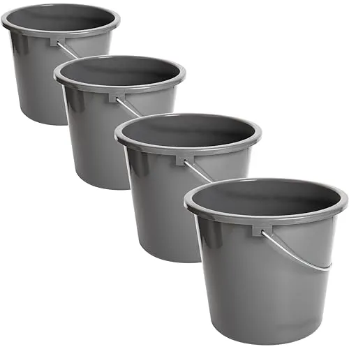 Putzeimer 10l Haushalteimer, Eimer 4er Set, Wischeimer mit Meßskala und Metallgriff, Putzkübel aus Kunststoff, Plastikeimer ohne BPA, Wascheimer grau, langlebig, vielseitig und robust, Made in EU