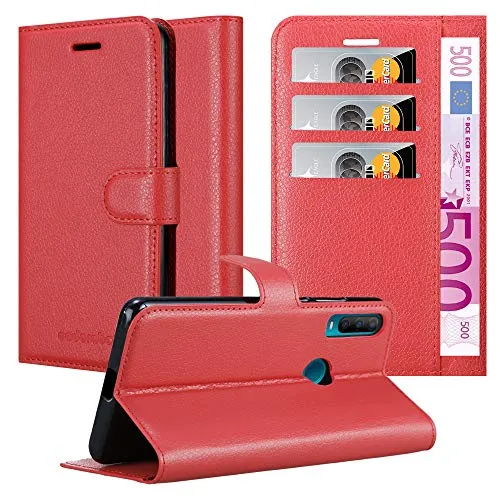 Cadorabo Hülle kompatibel mit Alcatel 1S 2020 Handyhülle aus Premium Kunst Leder Flip Klappbare Stoßfeste Magnetische [Standfunktion] [Kartenfächern] Cover Hülle für Alcatel 1S 2020 Tasche in Rot