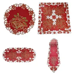 Westernlifestyle Tischdecke Goldene Weihnachtsglocken auf rotem Grund 35x70