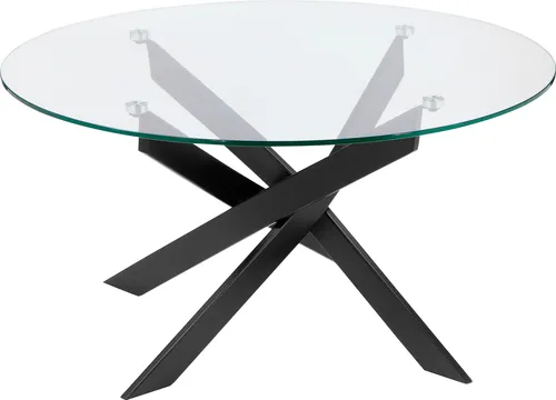Leonique Couchtisch Luzie, 80 cm in Schwarz mit X-Gestell - Eleganter Couchtisch in Schwarz mit fest montierter Glasplatte und schmutz- sowie wasserabweisendem Material – ideal für stilvolle Wohnräume.