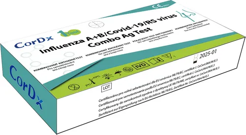 CorDx 4in1 SARS-CoV-2 & Influenza A/B & RSV Antigen Selbsttest - Combo Test Schnelltest Laientest CE 2934 Covit Corona + BLT Desinfektion