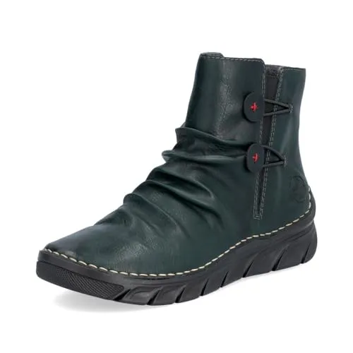 Rieker Damen Stiefelette 55052 - Grün, Zierknöpfe & Reißverschluss - Wanderschuhe mit Raffung und weicher Decksohle für optimalen Komfort. Die Stiefelette ist rutschfest, leicht und ideal für den Herbst!