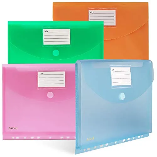 Dokumententasche A4-12 Pack dreidimensionale A4 Dokumentenmappe Sammelmappen für Dokumente Organisieren mit Binderlöcher/Klettverschluss und Etikettentasche wasserdicht jede bis zu 300 Papiere