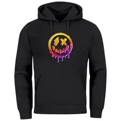 Neverless Hoodie Hoodie Herren Print Drip Face Smile Neon Aufdruck Motiv schwarz XL