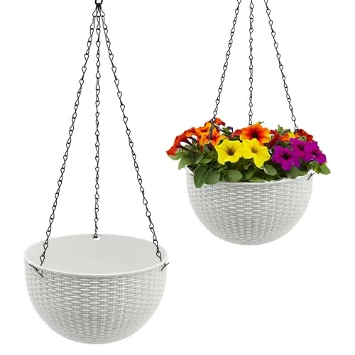 Blumenampel weiß in Rattan Optik 23 cm von Spetebo