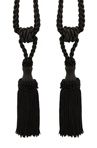 Paar Premium schwarz dekorative Chainette Raffhalter, 12,7 cm Quaste Länge, 76,2 cm Spread (Embrace), Farbe: Schwarz – K9
