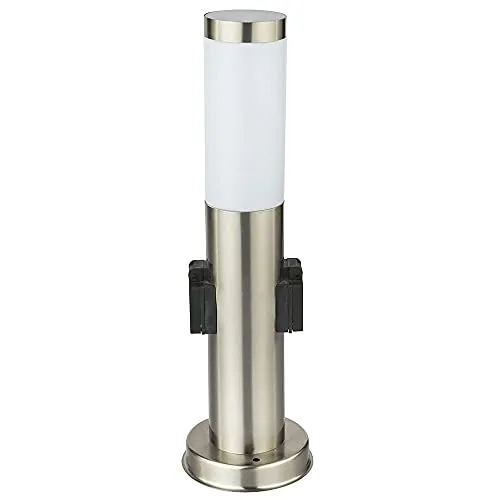 Stehleuchte Außen Steckdose Gartenstehlampe Edelstahl E27 Wegeleuchte Garten, Sockelleuchte Eingangsbeleuchtung, Wetterfest IP44, opal modern, 1x E27, DxH 13,1x45 cm