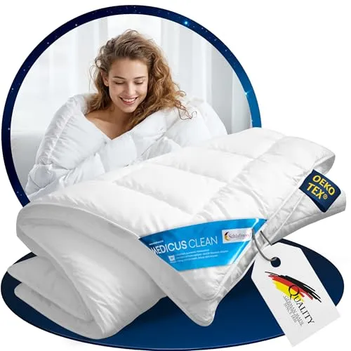 Schlafmond Medicus Clean Allergiker Sommerdecke 200x200 cm - Atmungsaktive Sommerbettdecke - Bettdecken für Allergiker, wärmeregulierend und atmungsaktiv für optimalen Schlafkomfort im Sommer. Pflegeleicht aus 100% Baumwolle, bis 95 Grad waschbar und trocknergeeignet.