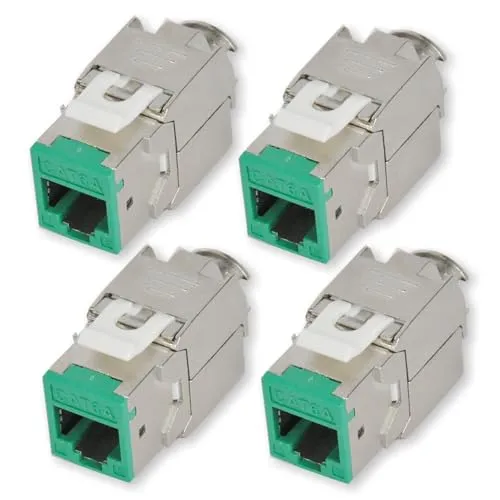 Koscom Connect 4x Keystone Modul CAT6A in dunkelgrün | STP RJ45 Einbaubuchse für Netzwerk-Leerdose & Patchpanel | vollgeschirmt I bis zu 10 Gbit/s & 500 MHz | werkzeugfreie Snap-In Montage | AWG 22-25