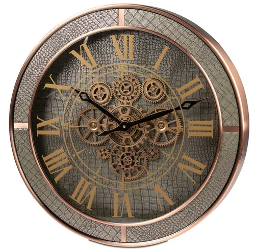 formano Wanduhr Vintage 58 x 58cm mit goldenen Zahnrädern - Stilvolle Wanduhr im Vintage-Design mit sichtbaren, drehenden Zahnrädern und römischen Ziffern. Hochwertige Verarbeitung aus Metall und Kunstleder bringt Eleganz in jeden Raum.