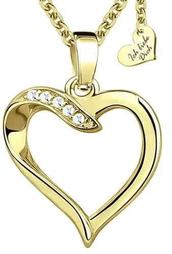 Limana Damen Halskette 925 Silber mit goldener Herzkette - Elegante 925er Silber Halskette mit vergoldetem Herzanhänger und funkelnden Zirkonia-Steinen. Ideal als Geschenk für besondere Anlässe. Inklusive hochwertiger Verpackung für einen besonderen Moment.