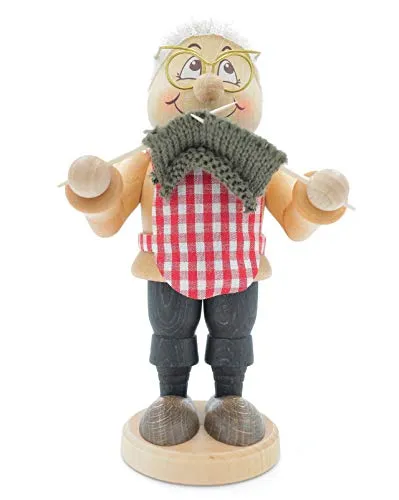 Kuhnert Erzgebirge Wichtel Räuchermann Oma 16,5 cm - Räucherfigur aus Holz, handgefertigt in Deutschland, ideal für die festliche Weihnachtsdekoration und sorgt für eine gemütliche Atmosphäre.
