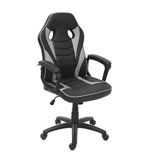 PROREGAL Bürostuhl, HxBxT 119x63x64 cm, Sitzhöhe 44cm, Kunstleder, Schwarz/Grau, Schreibtischstuhl Drehstuhl Racing-Chair Gaming-Chair