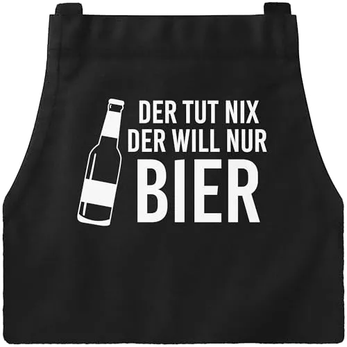 MoonWorks Grill-Schürze für Männer mit Spruch Der tut nix, der will nur Bier Baumwoll-Schürze Schwarz unisize