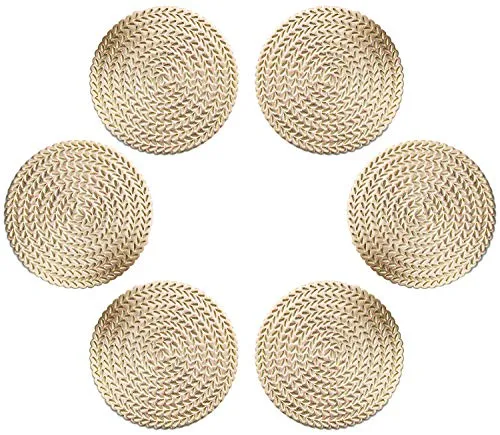 GLOBALDREAM Untersetzer Teller, 6 Stück Untersetzer Gläser Tischset Rund Vinyl Hohl Platzsets Abwischbar PVC Tischuntersetzer für Küche, Zuhause, Speisetisch (Gold, 10 cm, C01)