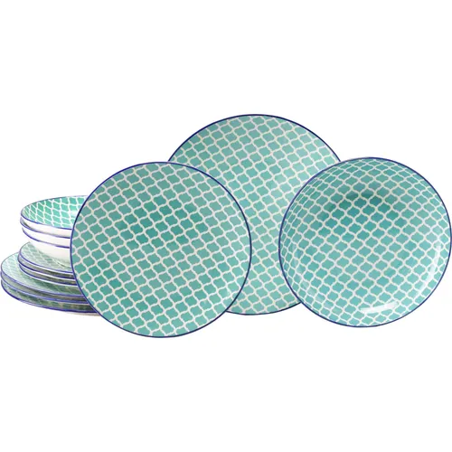 CreaTable Mediterran Petrol Tellerset 12-tlg in blau von CreaTable