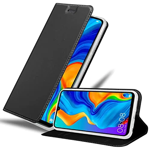 Cadorabo Hülle kompatibel mit Huawei P30 LITE aus Premium Kunst Leder Flip Klappbare Stoßfeste Magnetische [Standfunktion] [Kartenfächern] Cover Hülle für Huawei P30 LITE Tasche in Schwarz