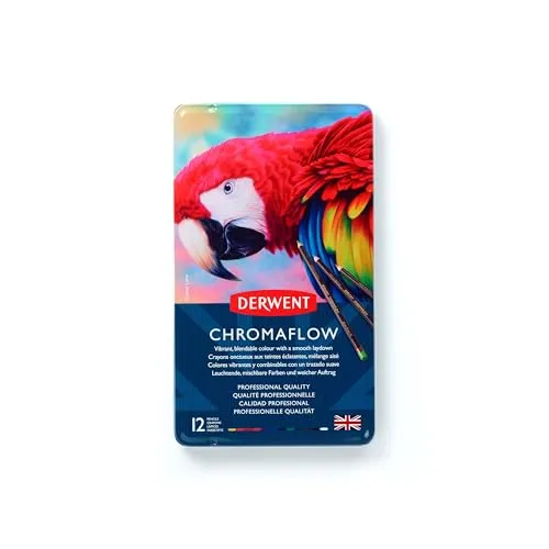 Derwent Chromaflow Buntstifte 12er Set - 3,5 mm Minenstärke in Metallbox, hochpigmentierte Farben für professionelle Zeichentechniken und kreatives Ausmalen
