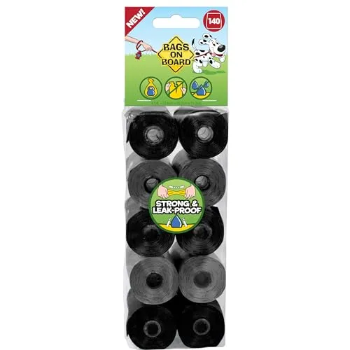 Bags on Board 0632039904808 Hundekotbeutel, robust, auslaufsicher, 140 Stück, Schwarz-Grau