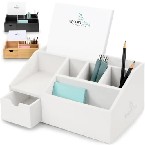 smartday Schreibtisch-Organizer aus Holz Weiß mit Schublade