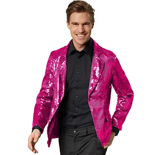 dressforfun Glitzer Pailletten Blazer - Pink - Funktionsjacken für Herren, ideal für Fasching und Karneval, mit hohem Tragekomfort und schickem Design, perfekt für 80er Jahre Outfits und Gruppenkostüme.