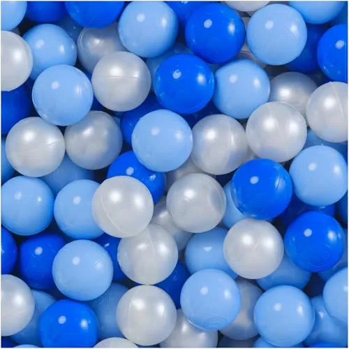 MISIOO Bälle für Bällebad 150 Stück - Bälle Ø 6 cm - Plastikbälle aus 100% LDPE - Hellblau/Perlen/Blau