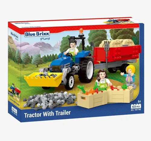 BlueBrixx Bauernhof Trecker mit Hänger Set - 423-teiliges Spielzeugset für kreative Bau- und Spielerlebnisse. Inklusive Trecker, Hänger und drei Minifiguren. Fördert Feinmotorik und logisches Denken, ideal für kleine Baumeister.