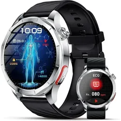 Smartwatch mit AMOLED Display ECG HRV Gesundheitsfunktionen Fitness Tracking für Android iOS - Schwarz