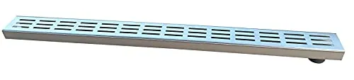 Trobak Entwässerungsrinne Edelstahl 1 Meter superflach mit Ablaufstutzen Rost Längsschlitzdesign, System 35/80
