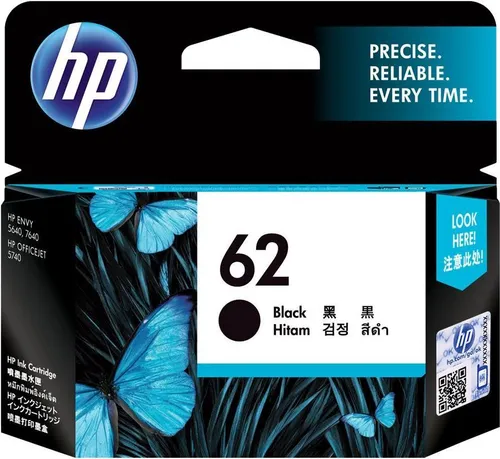 HP 62 Black Original Ink Cartridge - Tintenpatrone schwarz, zuverlässige Leistung für gestochen scharfe Texte und einfache Handhabung