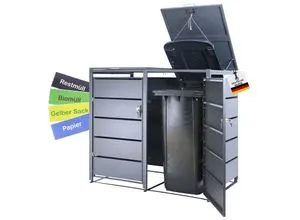ALBATROS Mülltonnenbox 2er Tonne | Anthrazitgrau RAL 7016 - Mülltonnenbox für 2 Tonnen bis 240 Liter, wetterfest und aus verzinktem Stahl. Mit Soft-Close Deckel und Sicherheitsverschlüssen für optimalen Schutz.