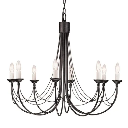 Kronleuchter Carisbrooke mit 8 Lichtern, Schwarz - Eleganter schwarz-gotischer Kandelaber mit 8 Lichtern, handgefertigt von Elstead Lighting UK. Höhenverstellbar und ideal für stilvolle Innenräume.