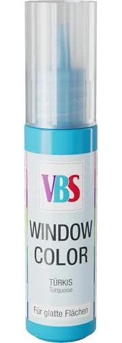 VBS Window Color 20ml wasserbasiert, wasserverdünnbar, wasserfest, lichtecht, geruchsneutral, Linerflasche, Fensterdekorationen Malfarbe Farbe Bastelfarbe Türkis