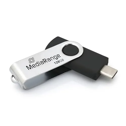 MediaRange USB Type-C® 3.2 Gen 1 Flash-Laufwerk, Drehkappengehäuse, Silber/Schwarz, 128GB