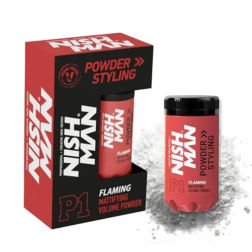 NISHMAN Haarstylingpuder P1 Flaming 20g – Mangoduft – Maximales Volumen und Textur – Flexibler Halt und Mattes Finish