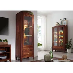 Vitrine Sheesham 60x40x178 walnuss geölt BROOKLYN #26 von Massivholzmöbel24