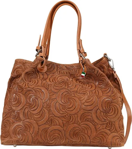 FLORENCE Damen Schultertasche aus Wildleder - Elegante Schultertasche aus echtem Kalbsleder in Braun, ideal für den täglichen Gebrauch. Mit großzügigem Platzangebot von 16 l und stilvollem Querformat.