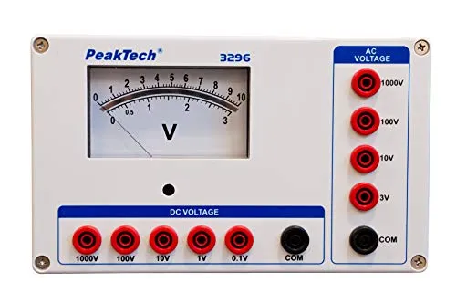 PEAKTECH 3296 - Analog Voltmeter 1000 V - Multimeter, analog mit umfangreichen Spannungs-Messbereichen von 0,1 V bis 1000 V, ideal für präzise AC und DC Messungen ohne Batterien.